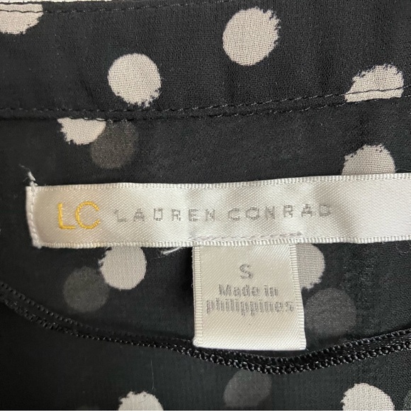 Lauren Conrad Black Sheer Polka Dot Three-Quarter Puff Sleeve Pop-Over Top - Sm - Picture 3 of 7